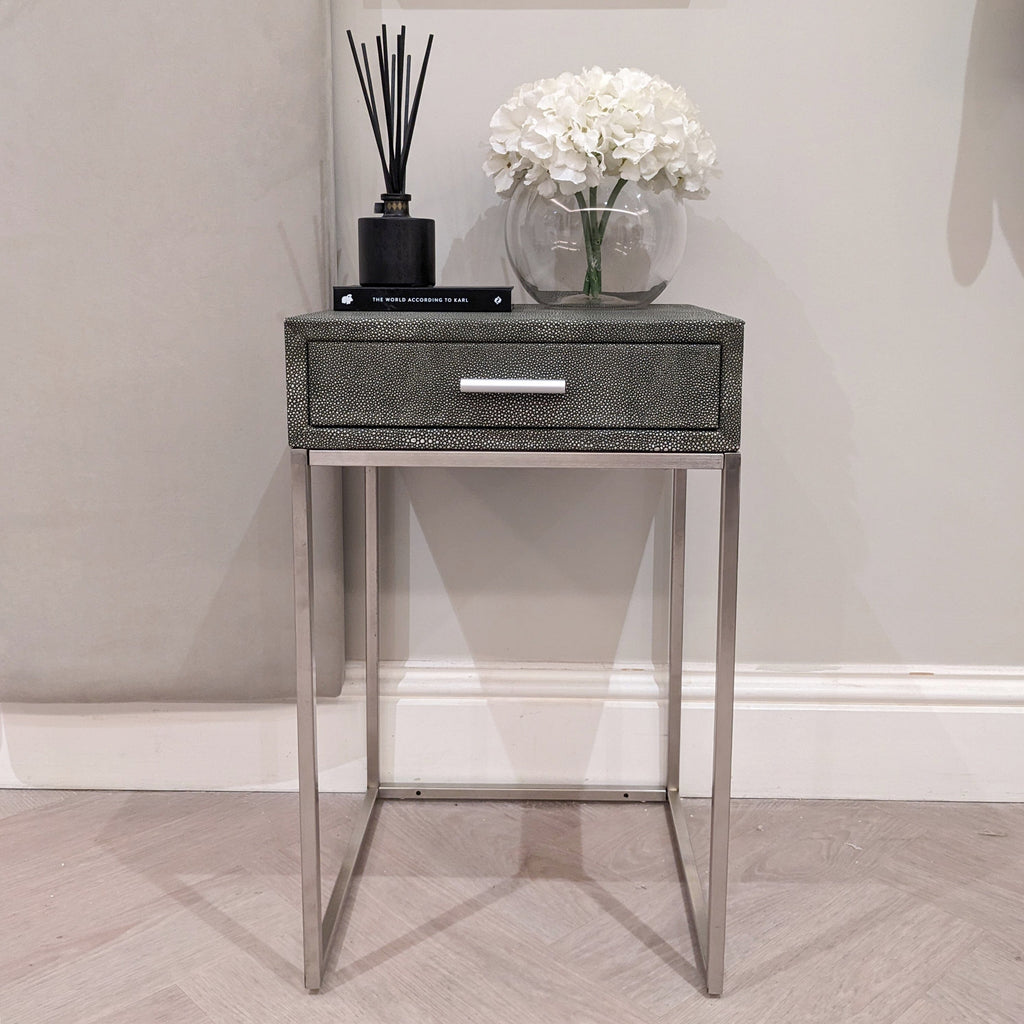 Rosero Grey Faux Shagreen Bedside Table