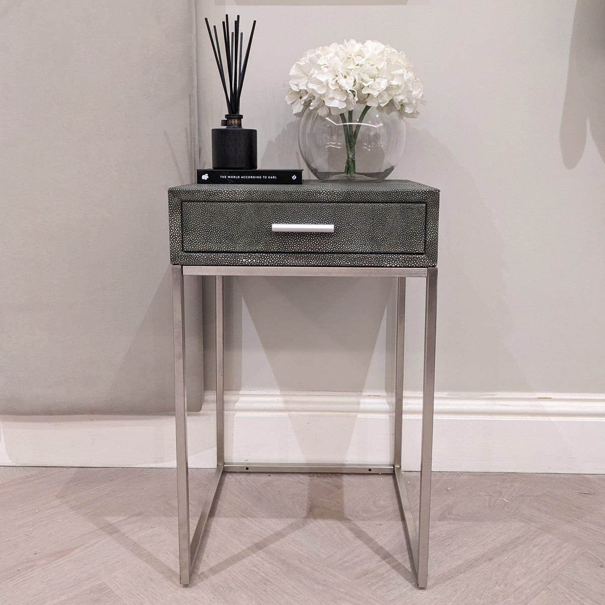 Rosero Grey Faux Shagreen Bedside Table