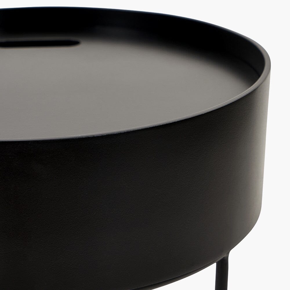 Rosolini Black Wood Veneer & Metal Storage Side Table