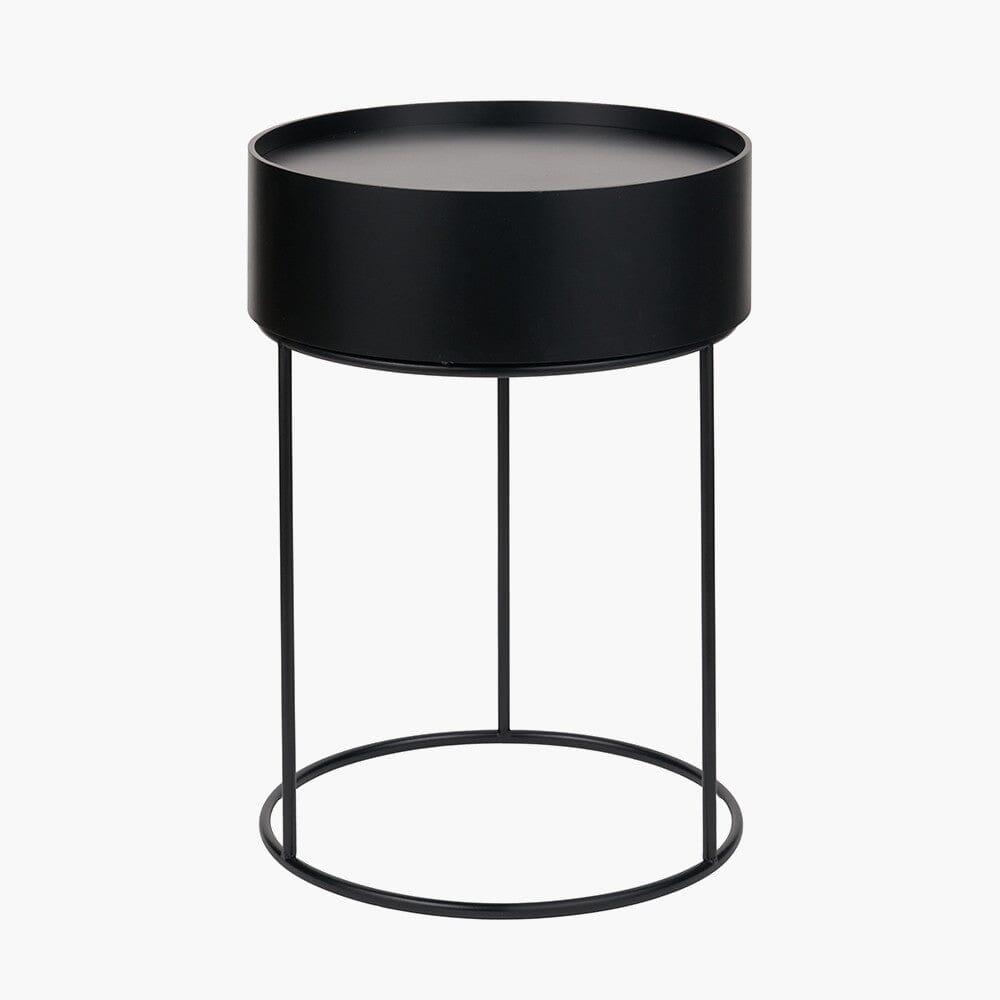 Rosolini Black Wood Veneer & Metal Storage Side Table