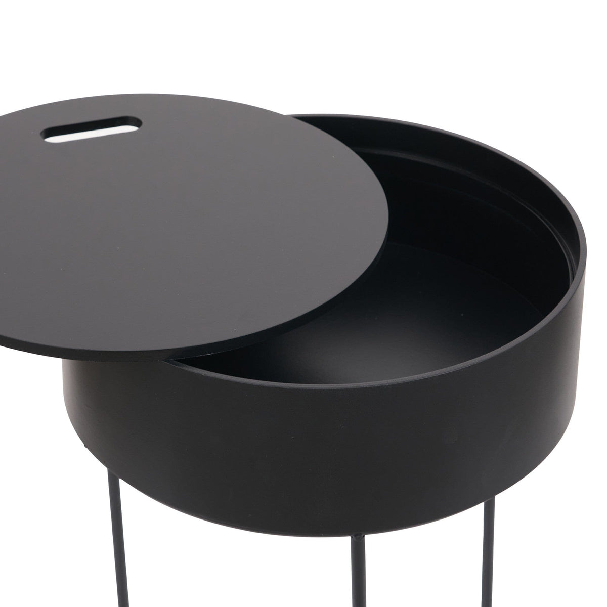 Rosolini Black Wood Veneer & Metal Storage Side Table