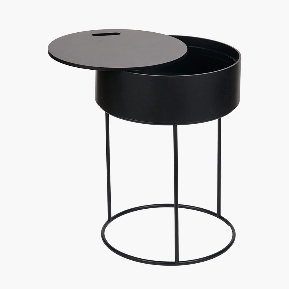 Rosolini Black Wood Veneer & Metal Storage Side Table
