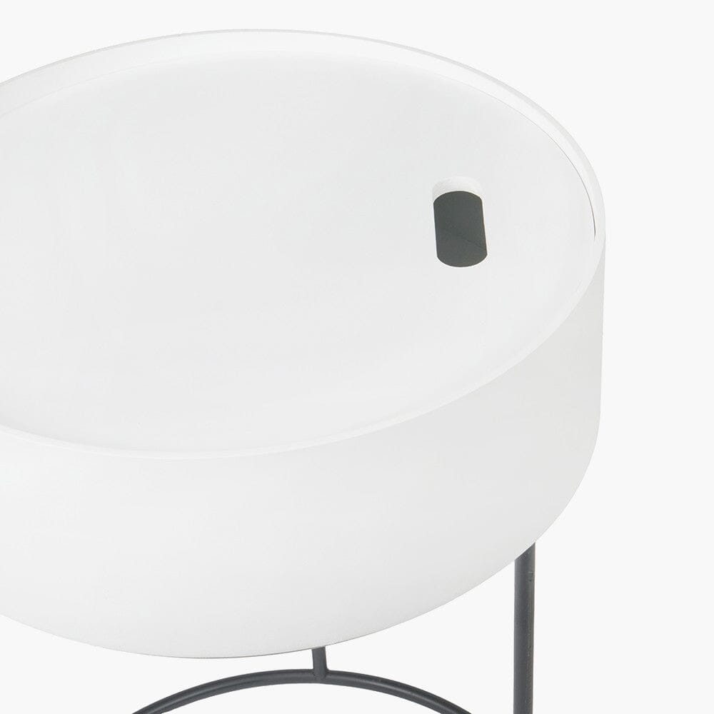Rosolini White Wood Veneer & Black Metal Storage Side Table