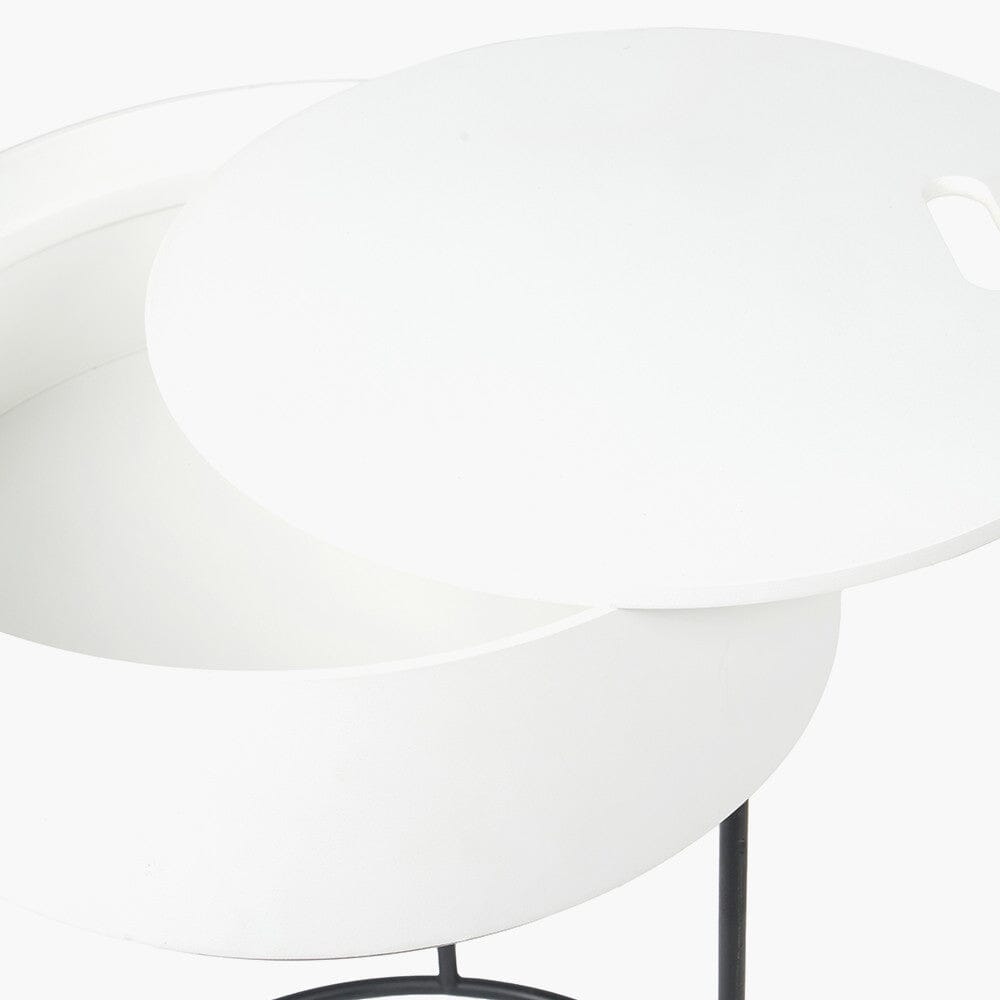 Rosolini White Wood Veneer & Black Metal Storage Side Table