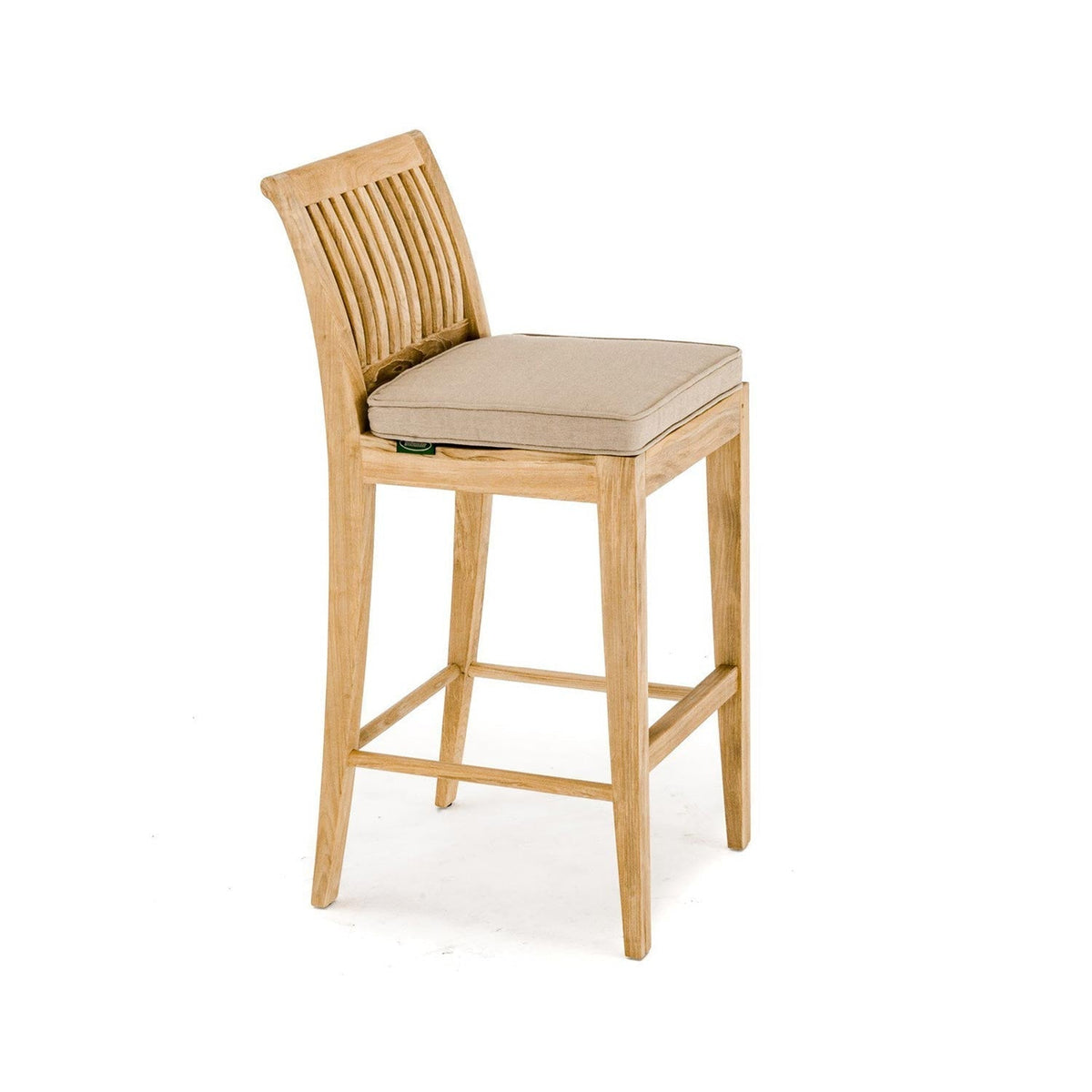 Samuel Upholstered Armless Teak Outdoor Bar Stool