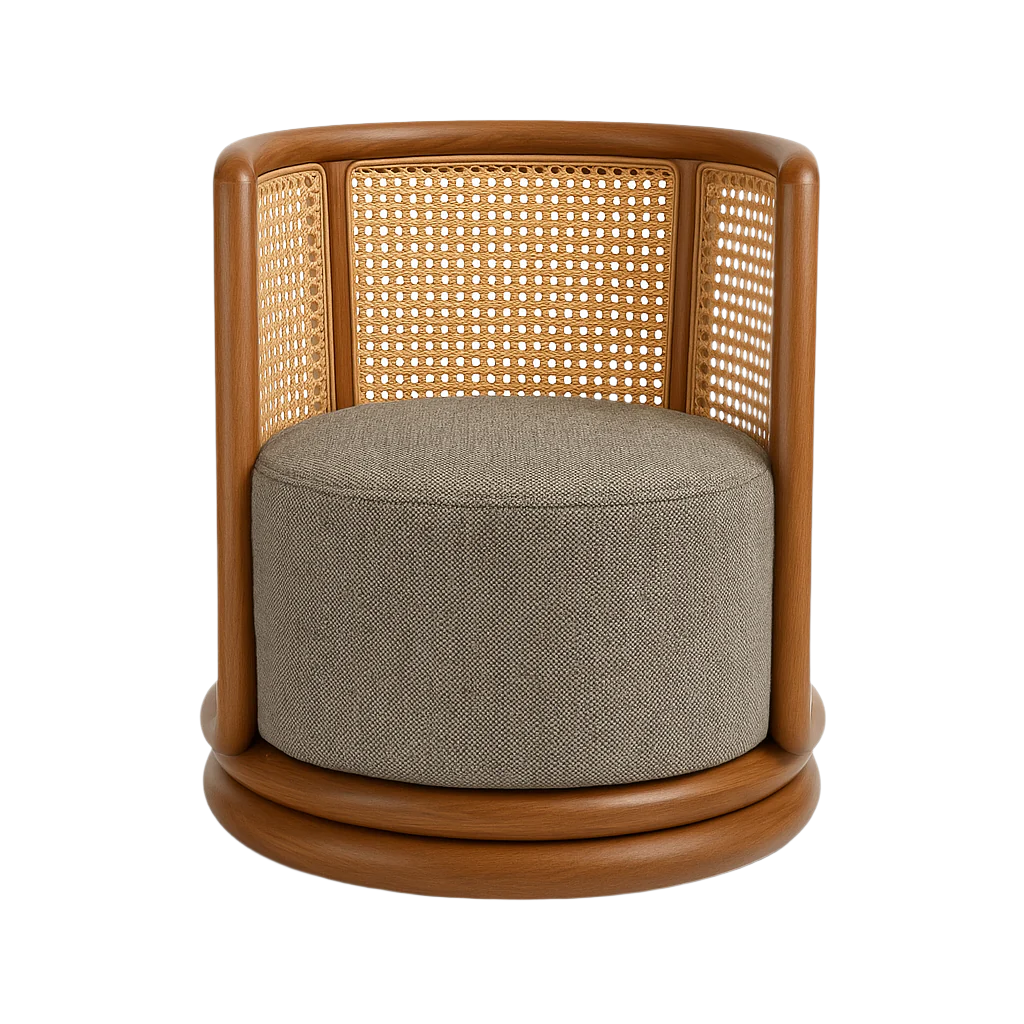 Sociana Rattan Swivel Lounge Chair Dubai Sand Fabric