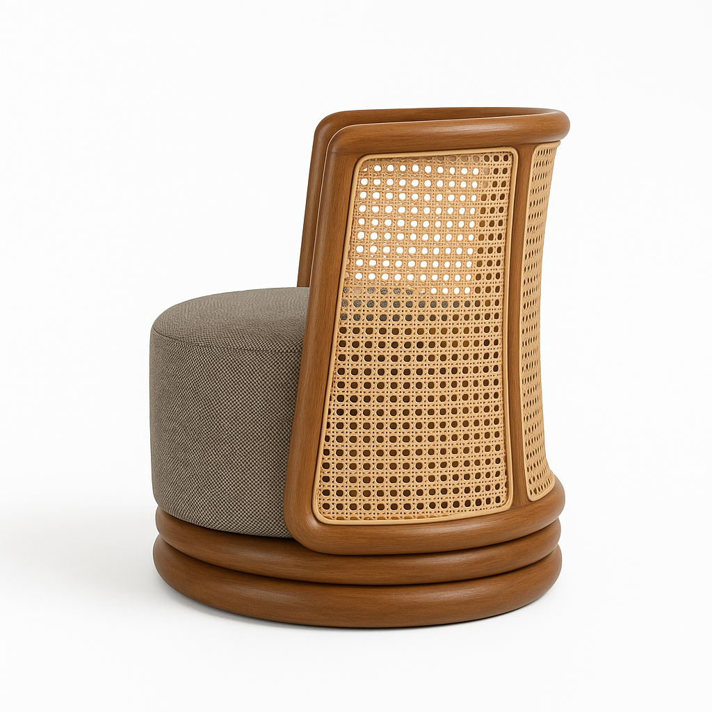 Sociana Rattan Swivel Lounge Chair Dubai Sand Fabric