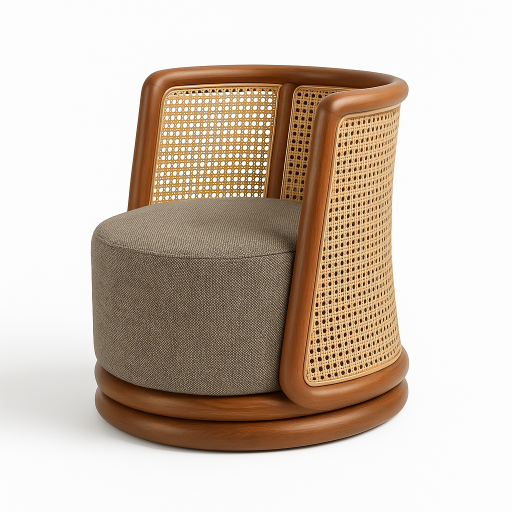 Sociana Rattan Swivel Lounge Chair Dubai Sand Fabric