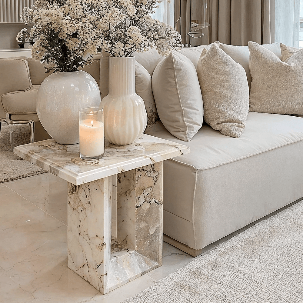 Thea Mocha Marble Side Table