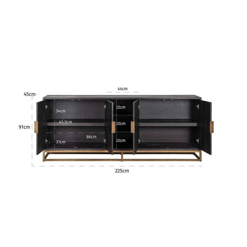 Thessaly Black Chevron Sideboard with Brass Handles