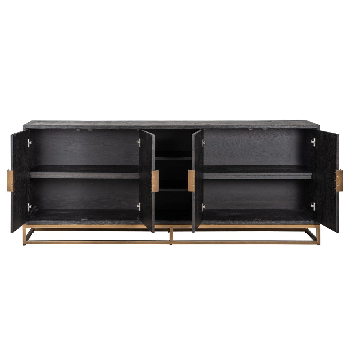 Thessaly Black Chevron Sideboard with Brass Handles