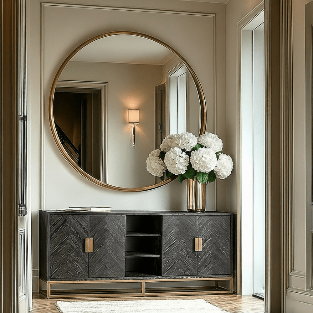 Thessaly Black Chevron Sideboard with Brass Handles