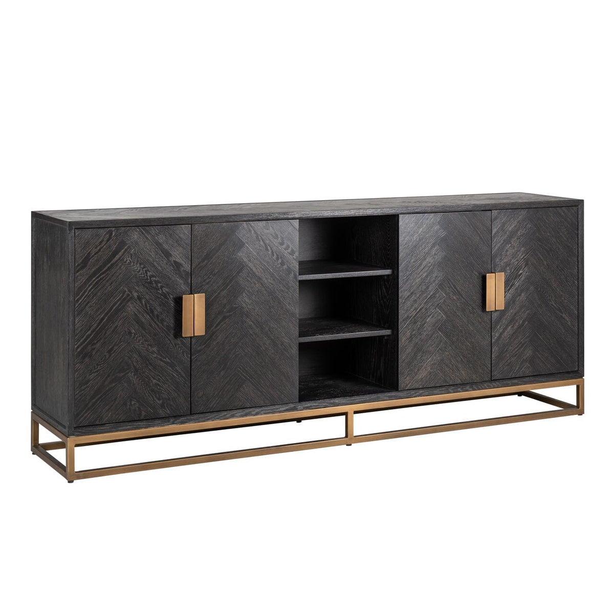 Thessaly Black Chevron Sideboard with Brass Handles