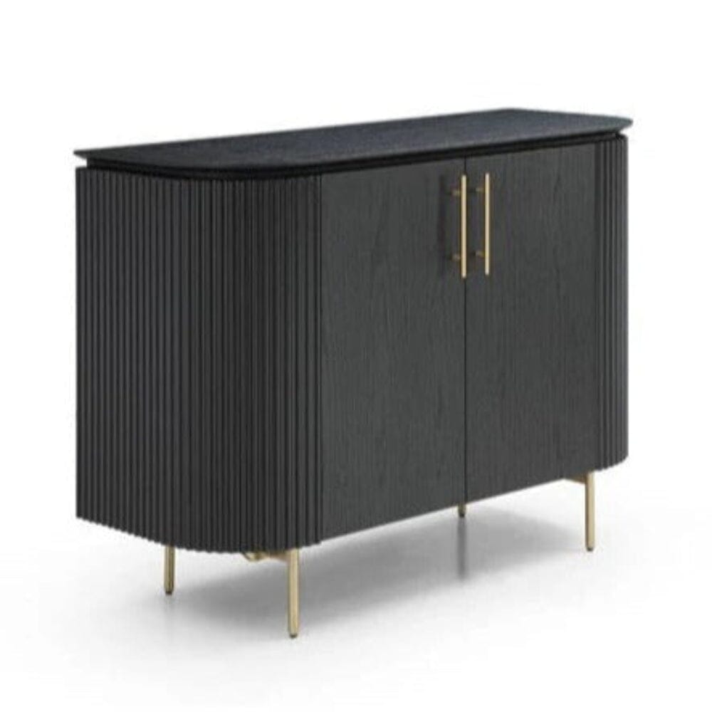 Tia Ribbed Rounded Black 2 Door Sideboard with Gold Legs