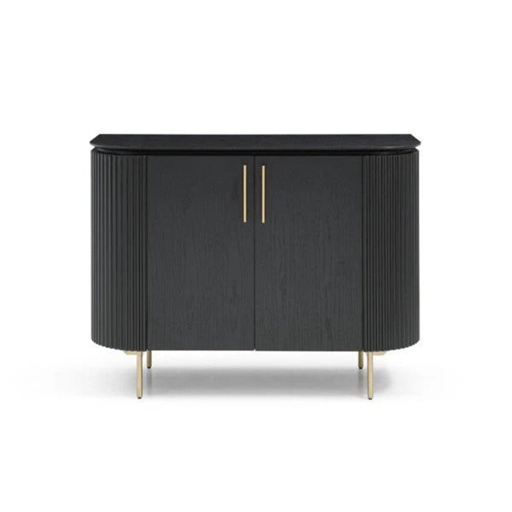 Tia Ribbed Rounded Black 2 Door Sideboard with Gold Legs