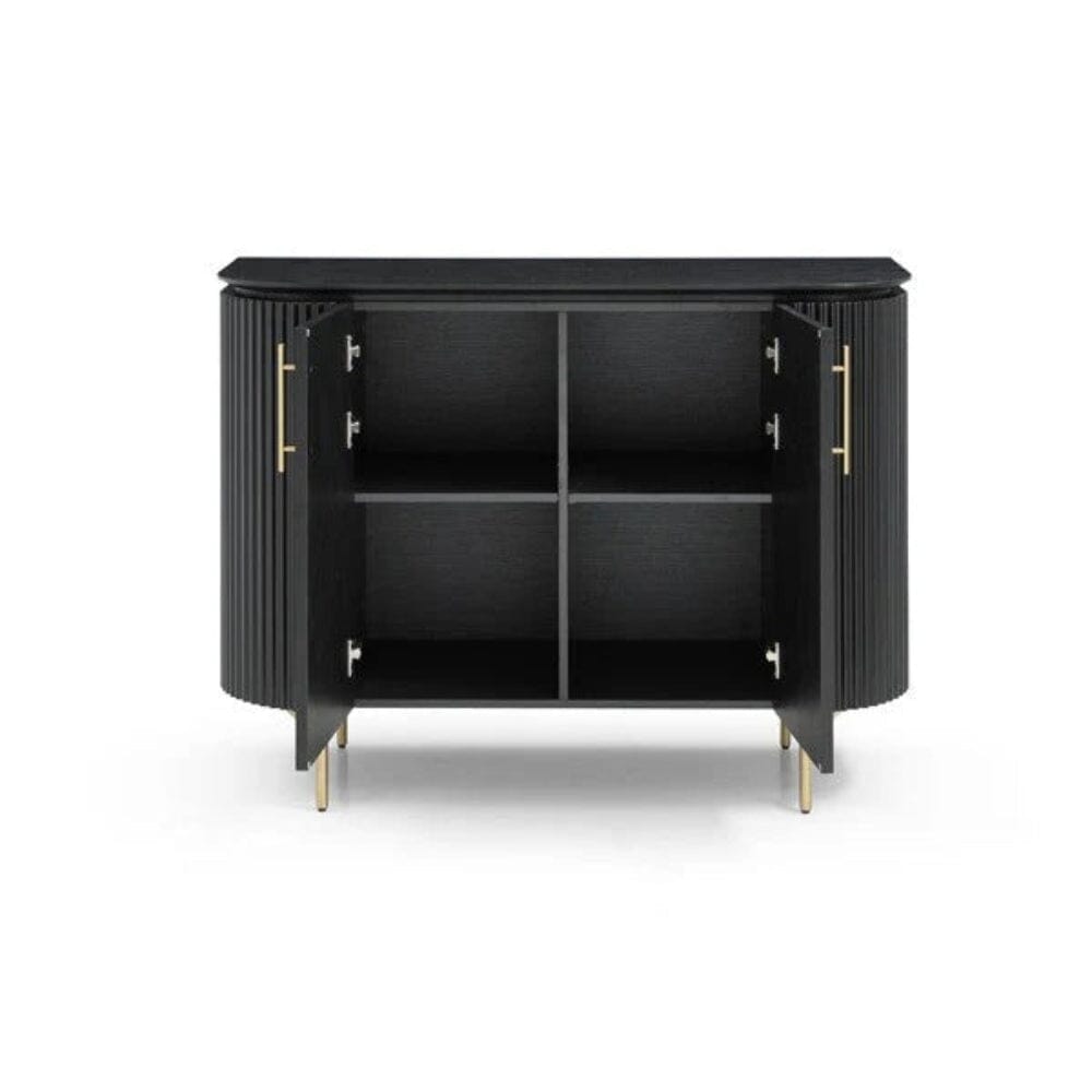 Tia Ribbed Rounded Black 2 Door Sideboard with Gold Legs