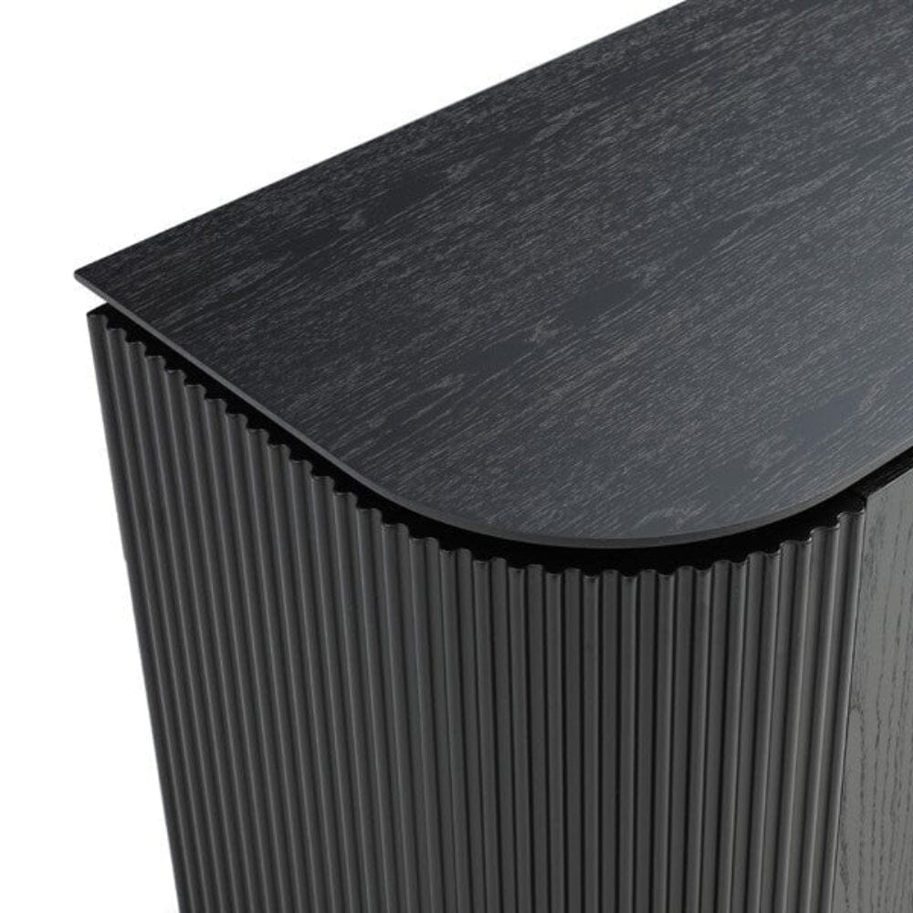 Tia Ribbed Rounded Black 2 Door Sideboard with Gold Legs