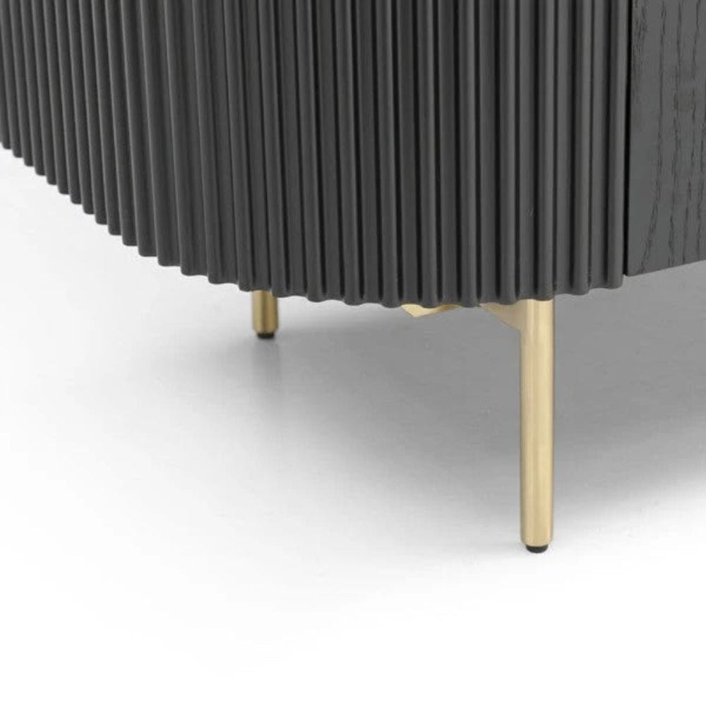 Tia Ribbed Rounded Black 2 Door Sideboard with Gold Legs