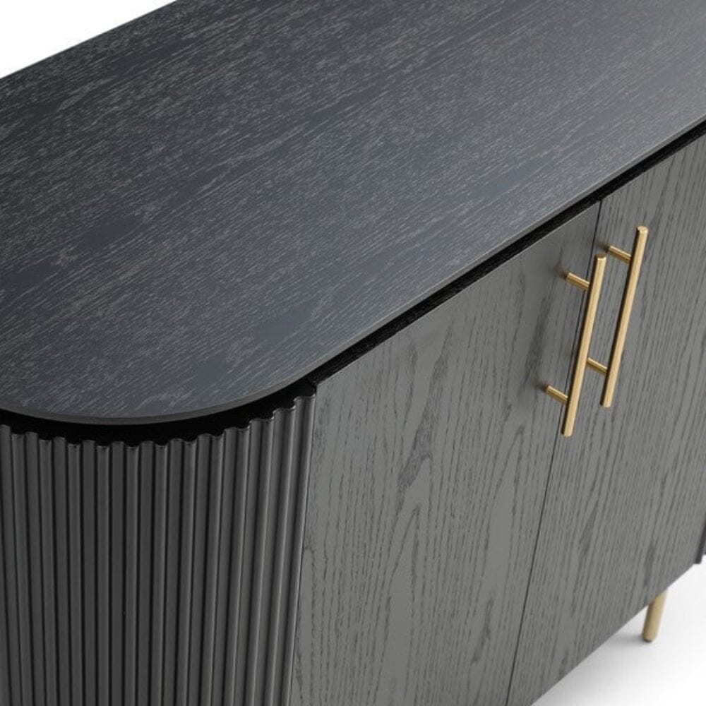 Tia Ribbed Rounded Black 2 Door Sideboard with Gold Legs