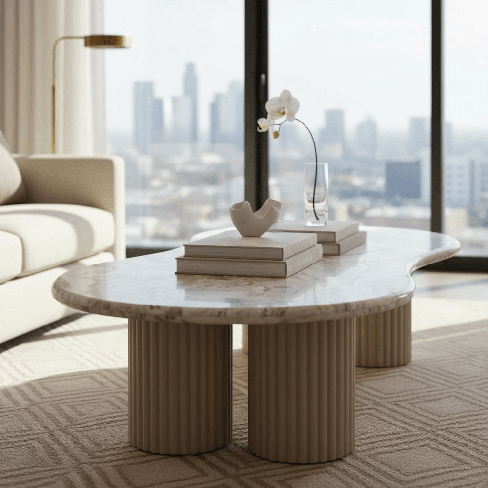 Verinne Pebble Shaped Marble Top Coffee Table