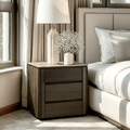 Verity Dark Brown 3 Drawer Bedside Table with Travertine Top