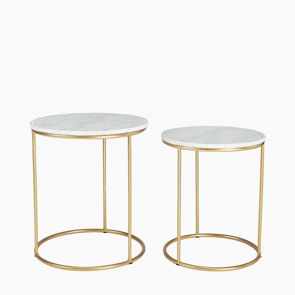 Verona White & Gold Round Set of 2 Side Tables