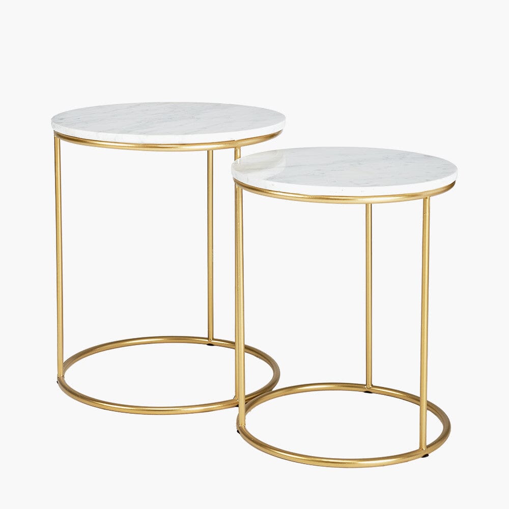 Verona White & Gold Round Set of 2 Side Tables
