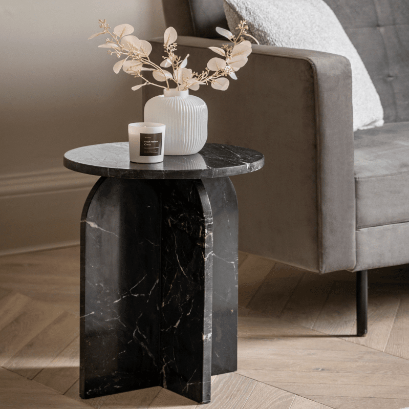 Vieste Black Marble Side Table