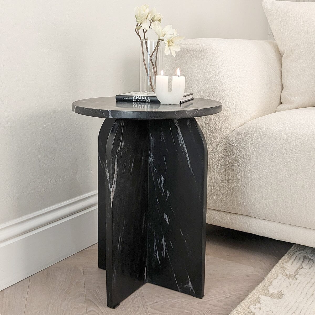 Vieste Black Marble Side Table