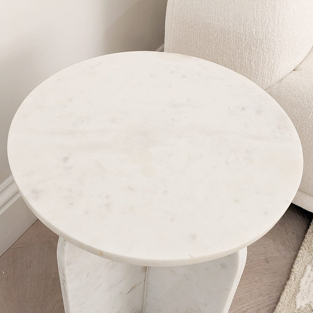Vieste White Marble Side Table