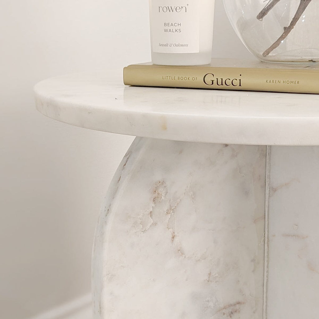 Vieste White Marble Side Table