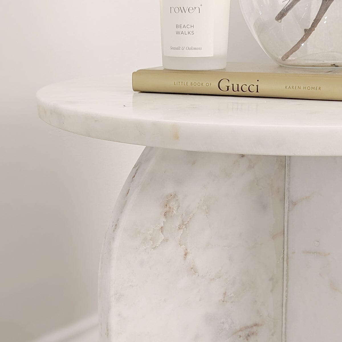 Vieste White Marble Side Table