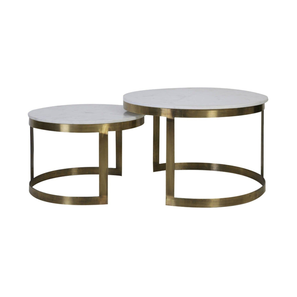 Xena Brushed Brass Nested Coffee Tables with Marble Top - Set of 2