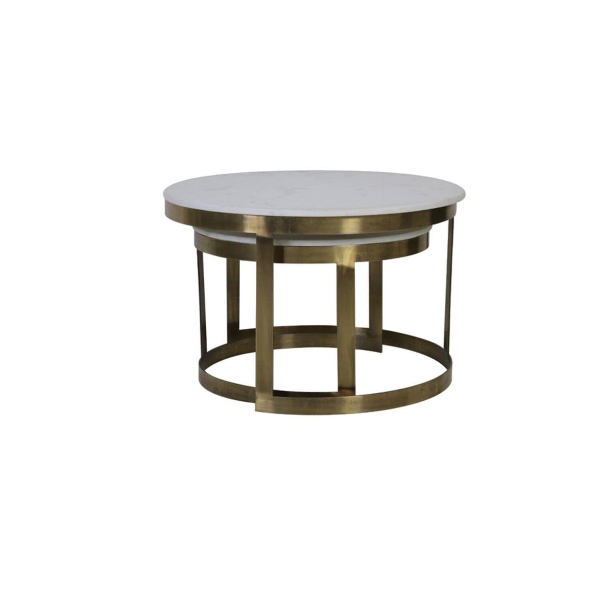 Xena Brushed Brass Nested Coffee Tables with Marble Top - Set of 2