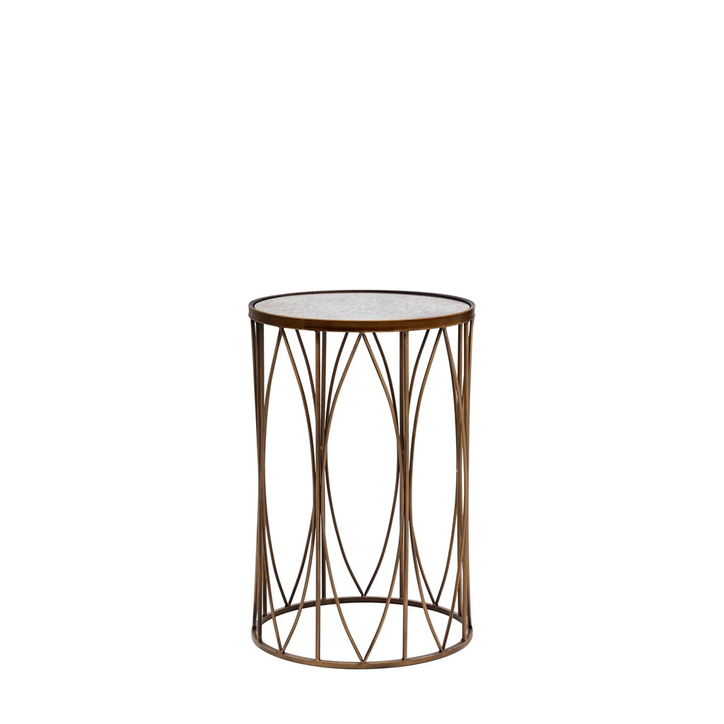 Zariah Gold Metal Side Table with Antique Glass Top