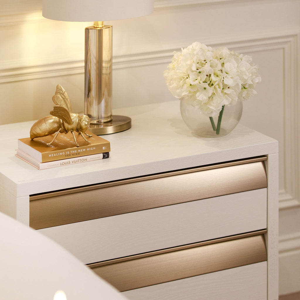 Zayd White & Bronze Premium Large Bedside Table