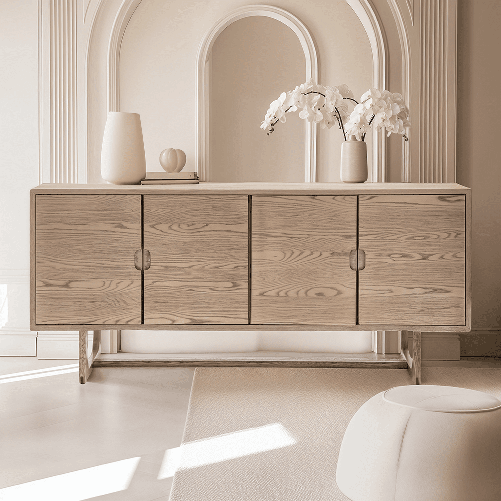 Zyra Smoked Oak Wooden 4 Door Sideboard
