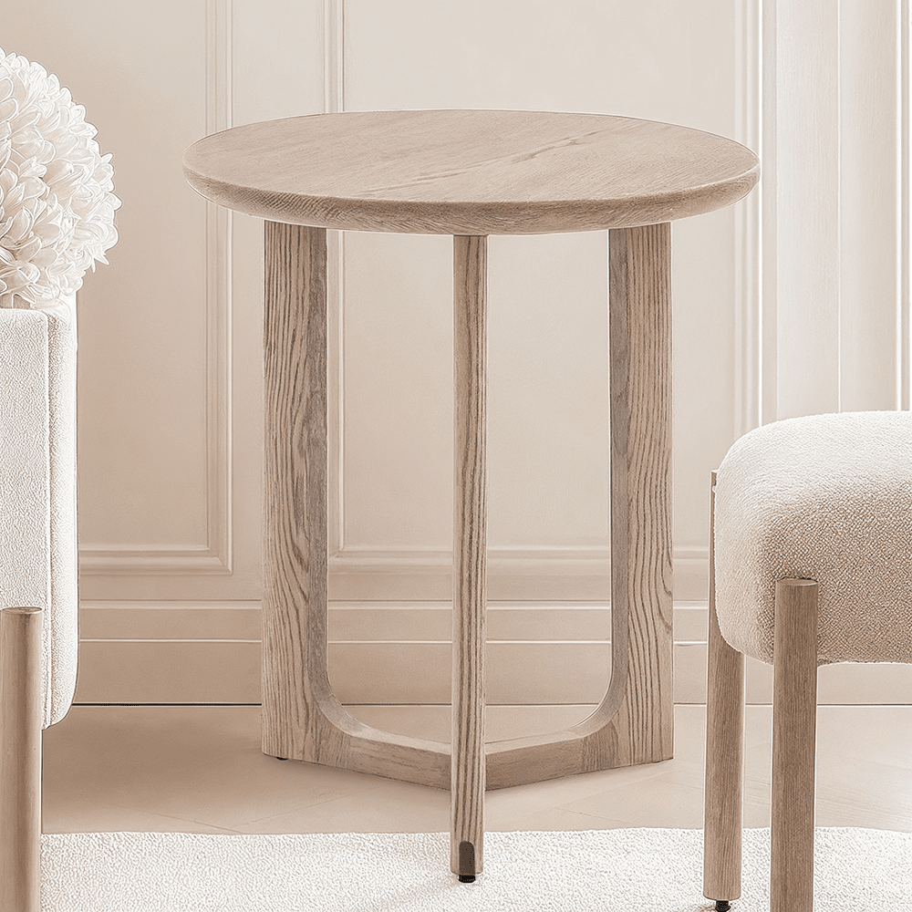 Zyra Smoked Oak Wooden Round Side Table